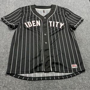 Identity‎ Black and White Baseball Jersey Short Sleeve V Neck Pinstripe Size XL